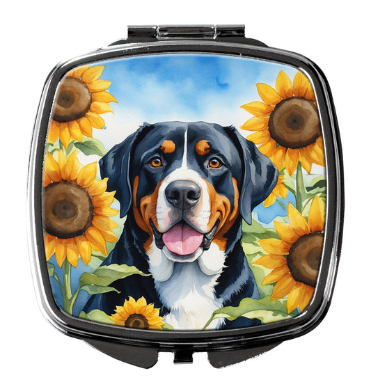 Greater Swiss Mountain Dog in Sunflowers Compact Mirror-0