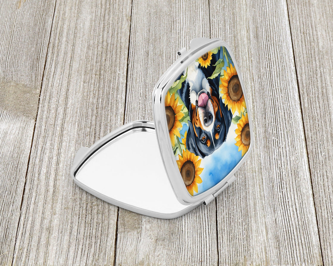 Greater Swiss Mountain Dog in Sunflowers Compact Mirror-1