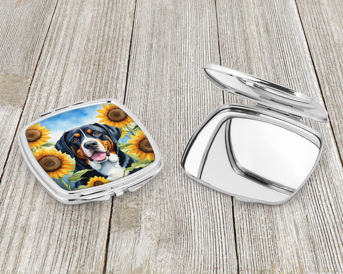 Greater Swiss Mountain Dog in Sunflowers Compact Mirror-2