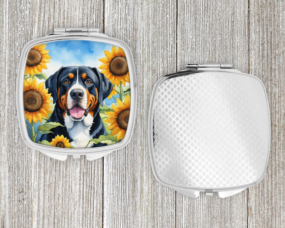 Greater Swiss Mountain Dog in Sunflowers Compact Mirror-3