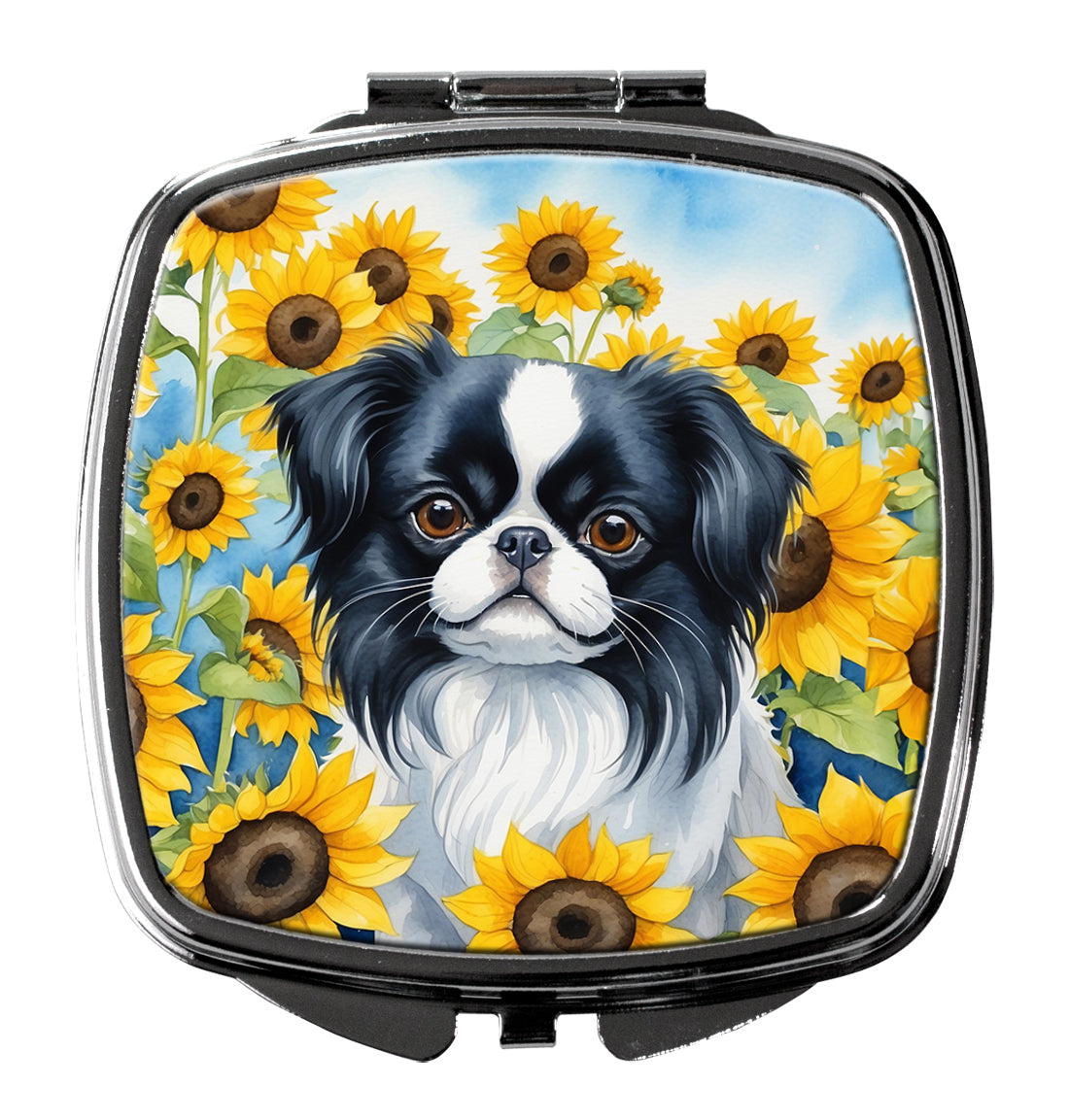 Japanese Chin in Sunflowers Compact Mirror-0