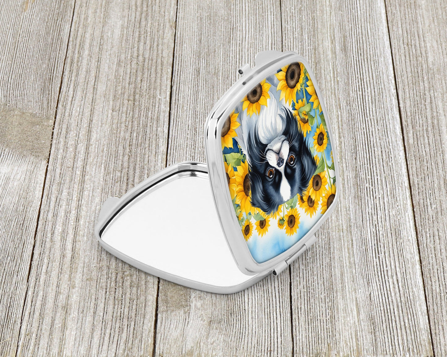 Japanese Chin in Sunflowers Compact Mirror-1
