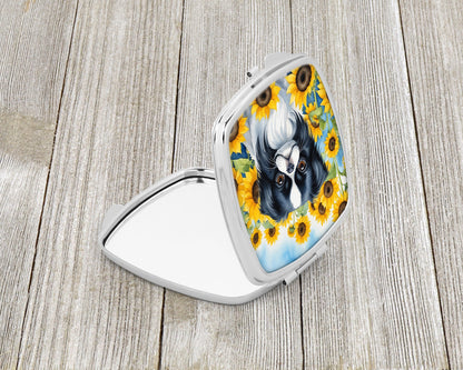 Japanese Chin in Sunflowers Compact Mirror-1