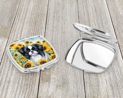 Japanese Chin in Sunflowers Compact Mirror-2