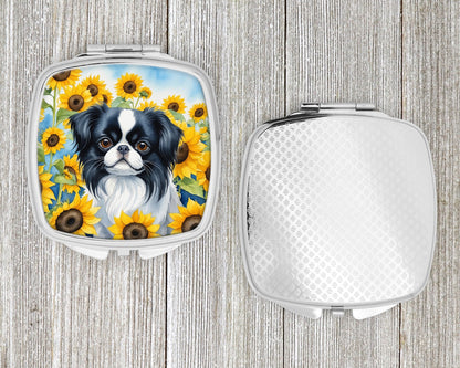 Japanese Chin in Sunflowers Compact Mirror-3