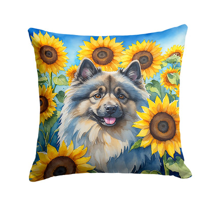 Keeshond in Sunflowers Throw Pillow-0