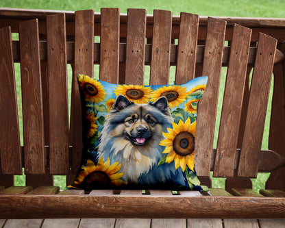 Keeshond in Sunflowers Throw Pillow-1