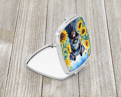 Kerry Blue Terrier in Sunflowers Compact Mirror-1