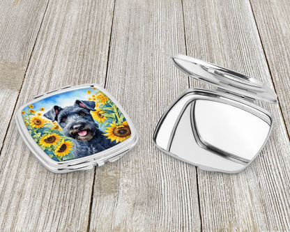 Kerry Blue Terrier in Sunflowers Compact Mirror-2