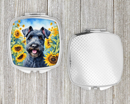 Kerry Blue Terrier in Sunflowers Compact Mirror-3