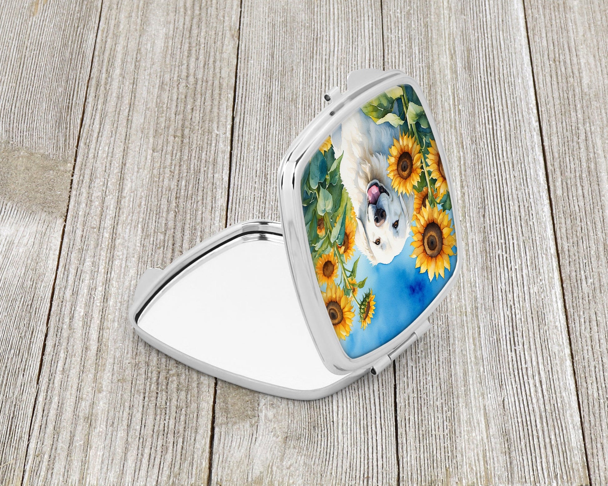 Kuvasz in Sunflowers Compact Mirror-1