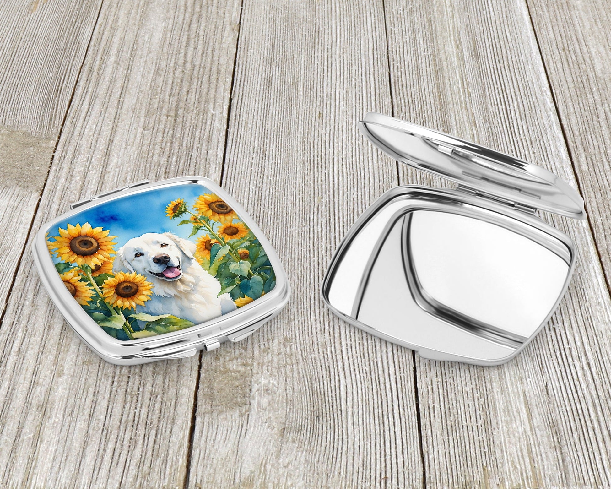 Kuvasz in Sunflowers Compact Mirror-2