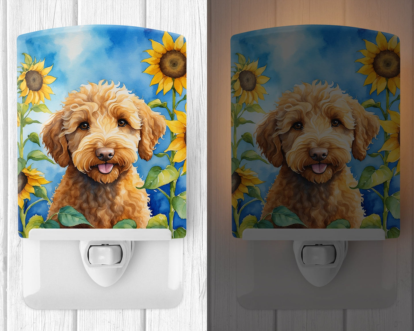 Labradoodle in Sunflowers Ceramic Night Light-1