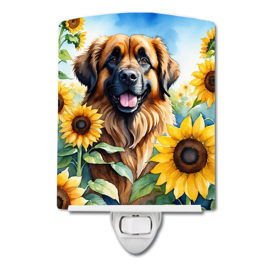 Leonberger in Sunflowers Ceramic Night Light-0