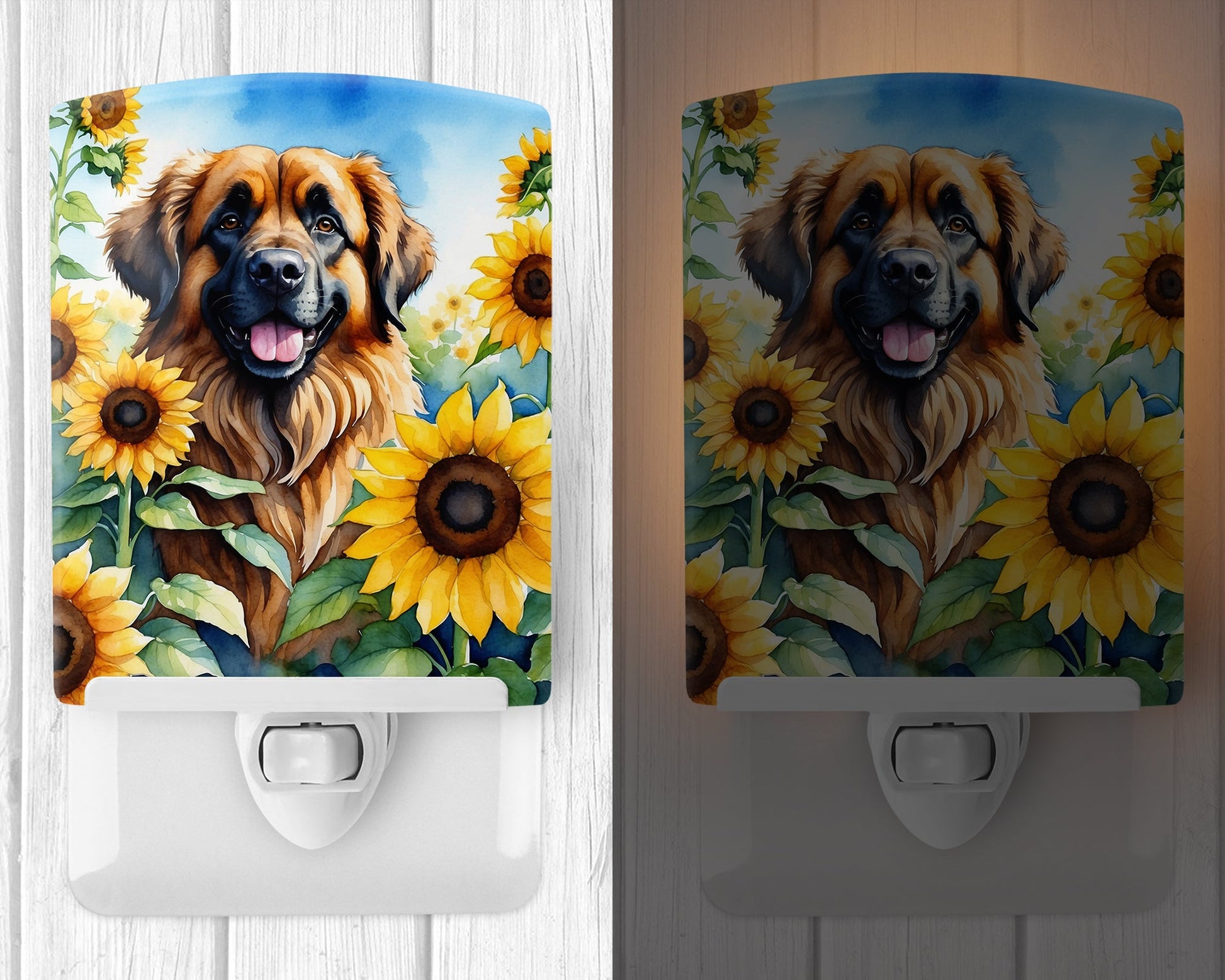 Leonberger in Sunflowers Ceramic Night Light-1