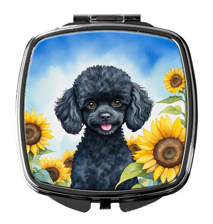 Black Poodle in Sunflowers Compact Mirror-0
