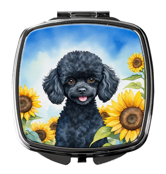 Black Poodle in Sunflowers Compact Mirror-0