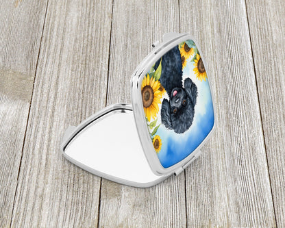 Black Poodle in Sunflowers Compact Mirror-1