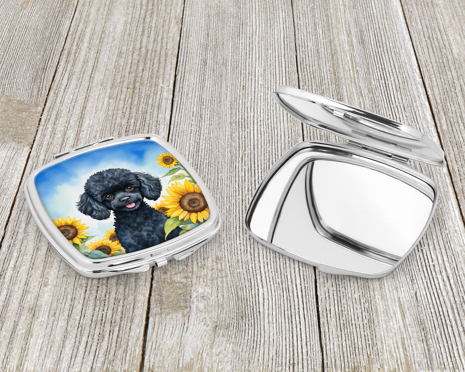 Black Poodle in Sunflowers Compact Mirror-2