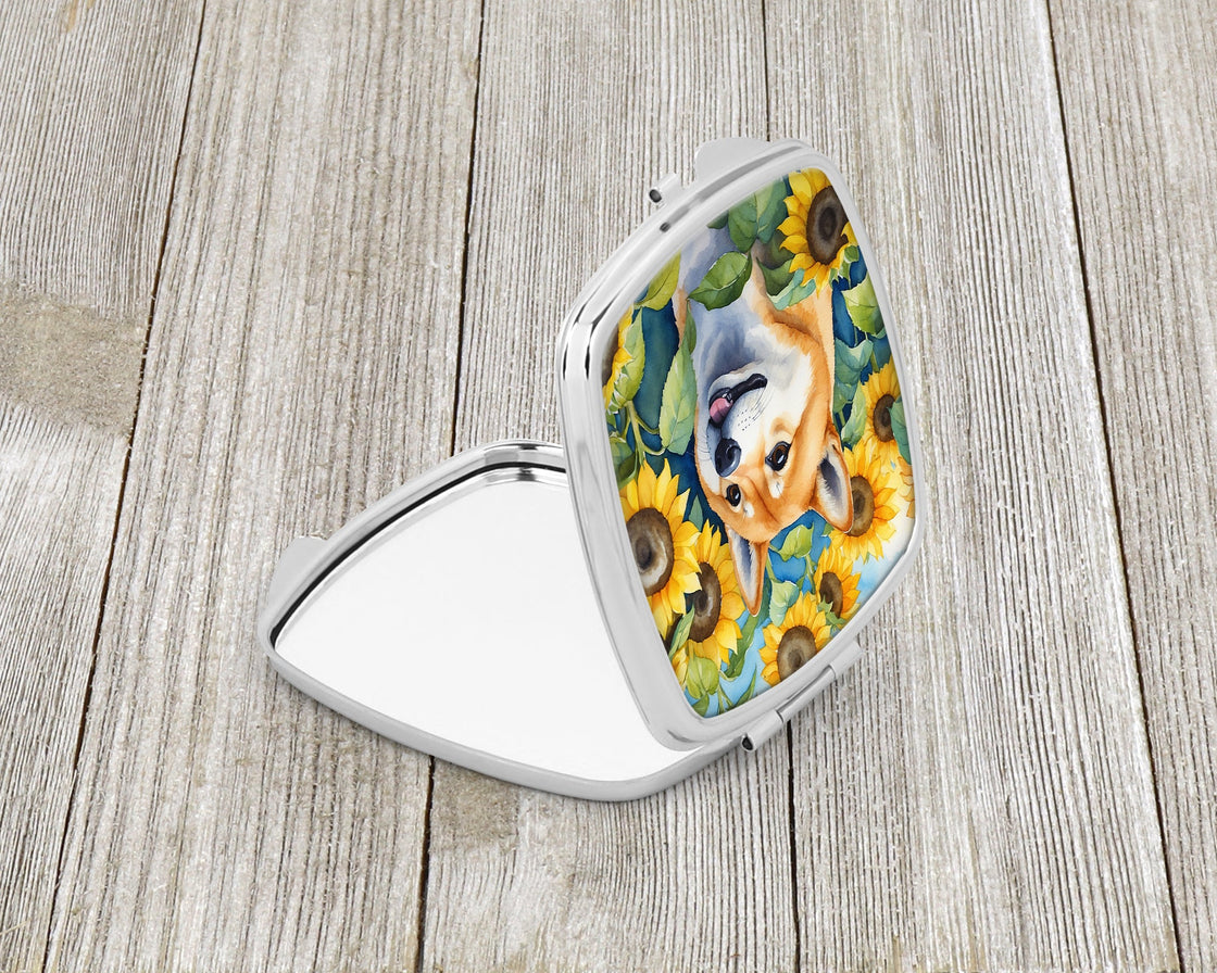 Shiba Inu in Sunflowers Compact Mirror-1