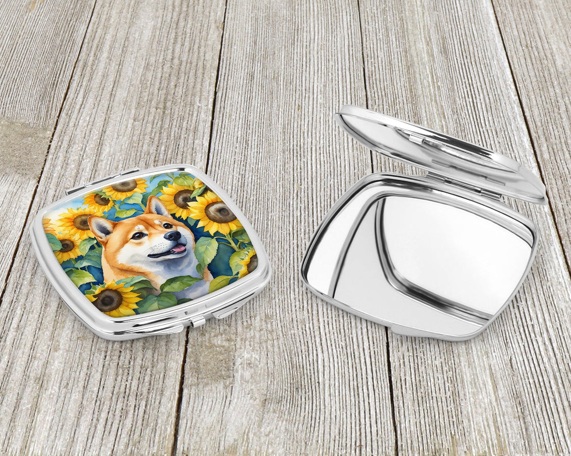 Shiba Inu in Sunflowers Compact Mirror-2