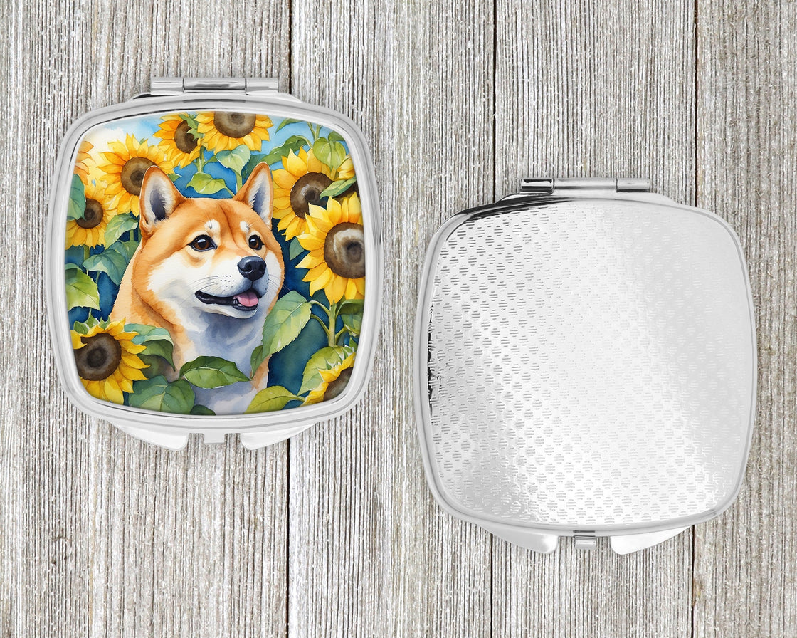 Shiba Inu in Sunflowers Compact Mirror-3
