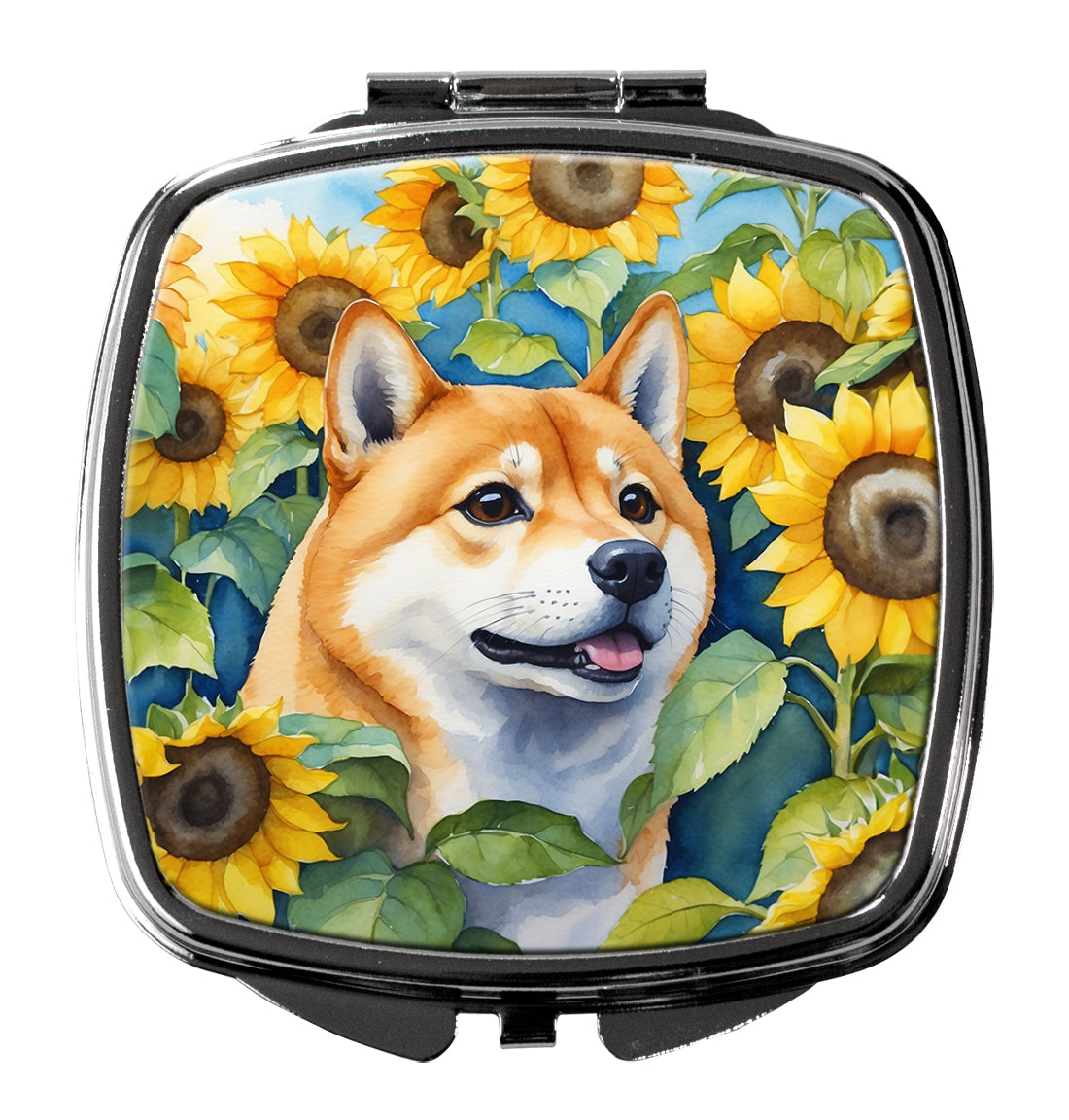 Shiba Inu in Sunflowers Compact Mirror-0