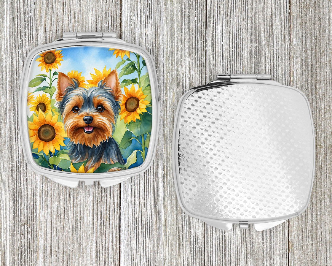 Yorkshire Terrier in Sunflowers Compact Mirror-3