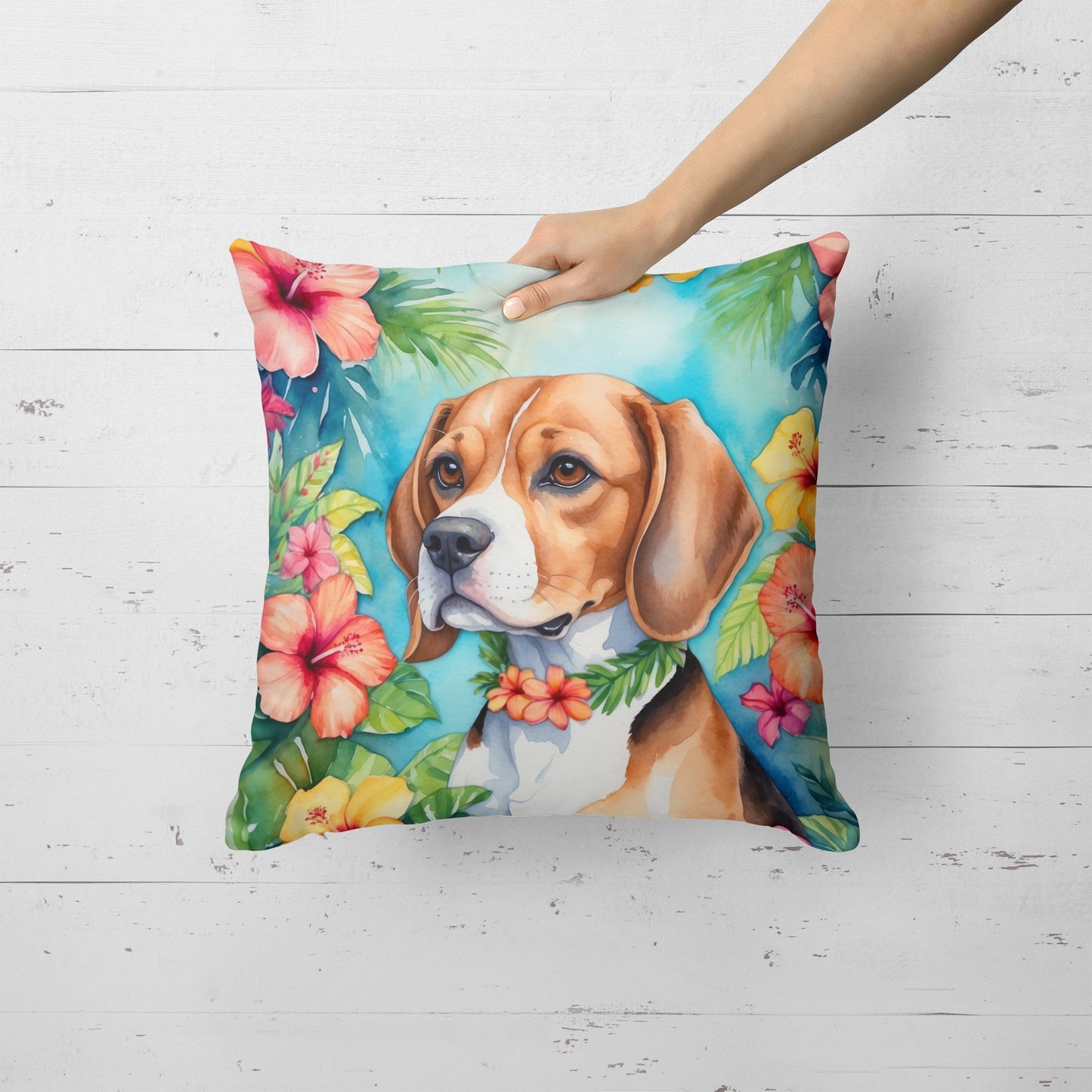 Beagle Luau Throw Pillow-1