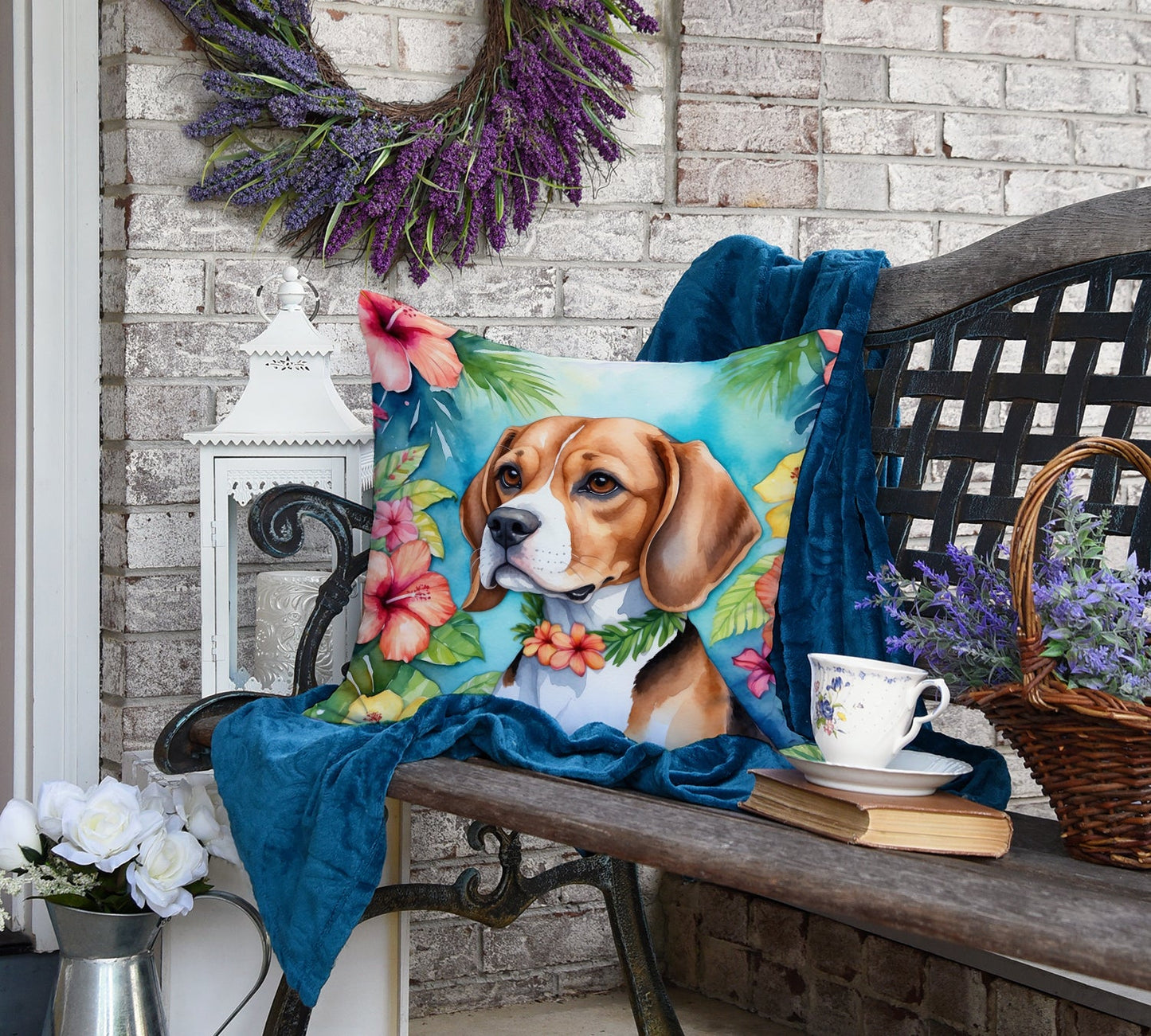 Beagle Luau Throw Pillow-3