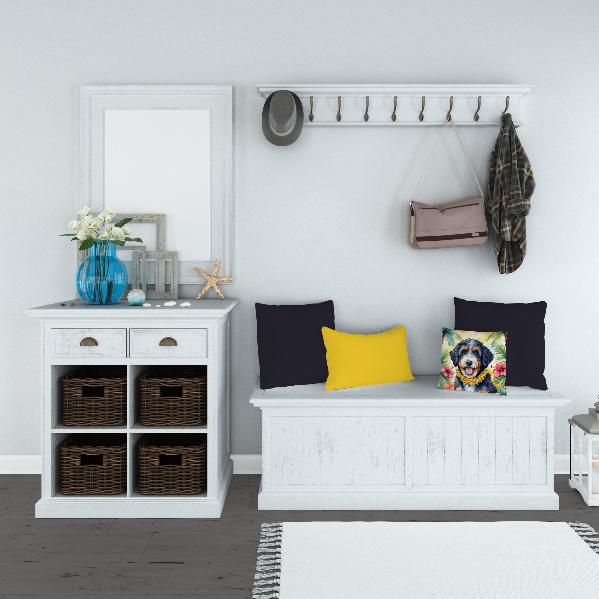 Bernedoodle Luau Throw Pillow-3