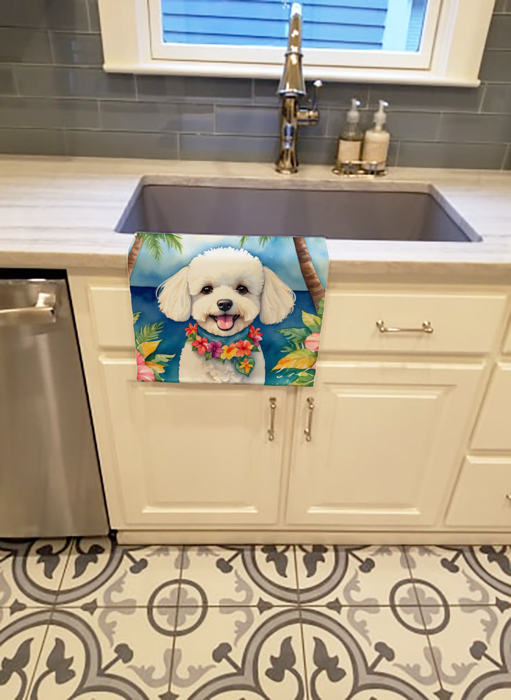 Bichon Frise Luau Kitchen Towel-1