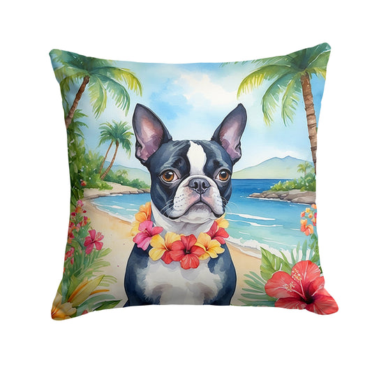 Boston Terrier Luau Throw Pillow-0