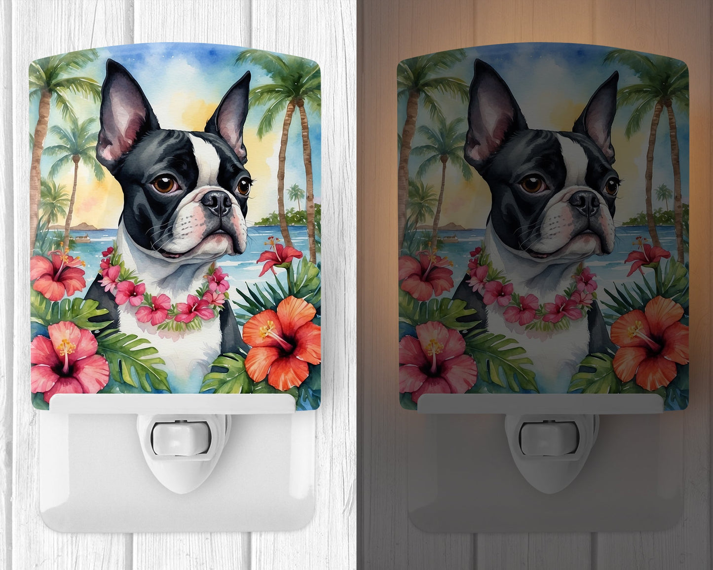 Boston Terrier Luau Ceramic Night Light-1