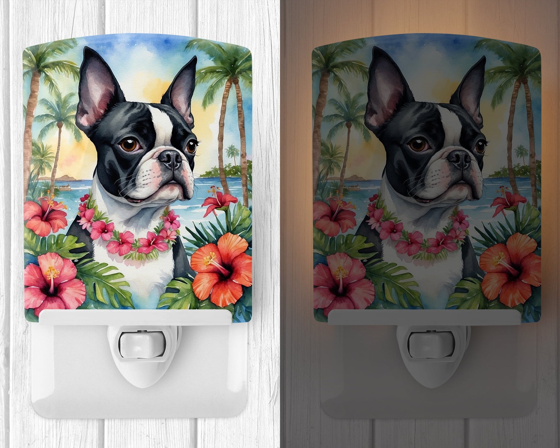Boston Terrier Luau Ceramic Night Light-1