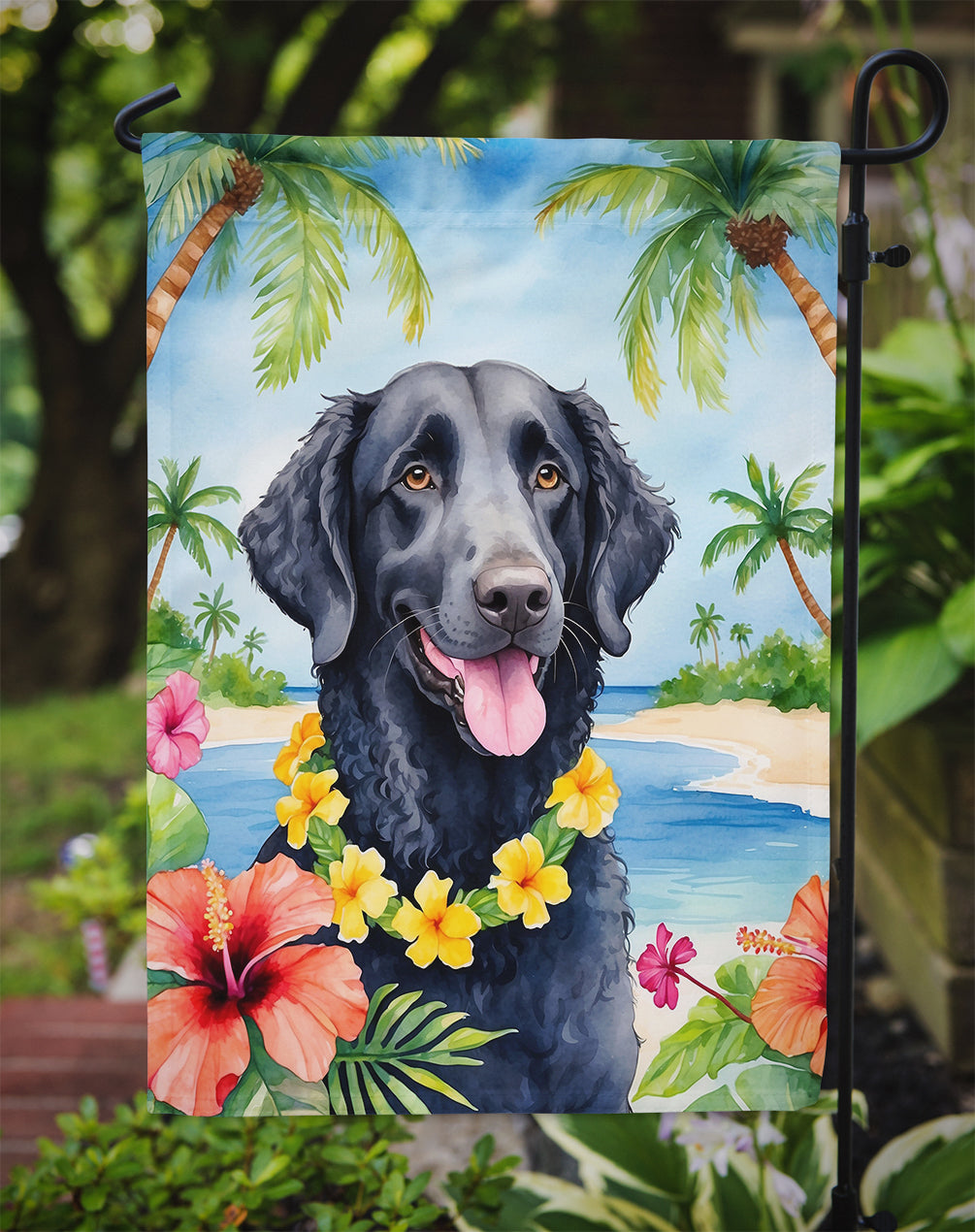 Curly-Coated Retriever Luau Garden Flag-2