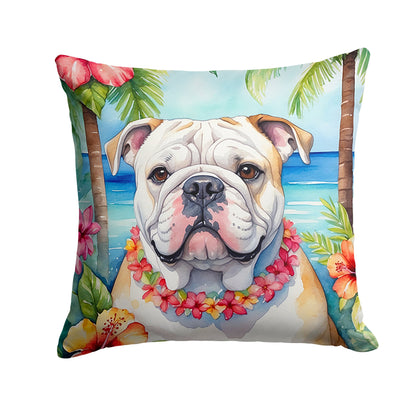 English Bulldog Luau Throw Pillow-0