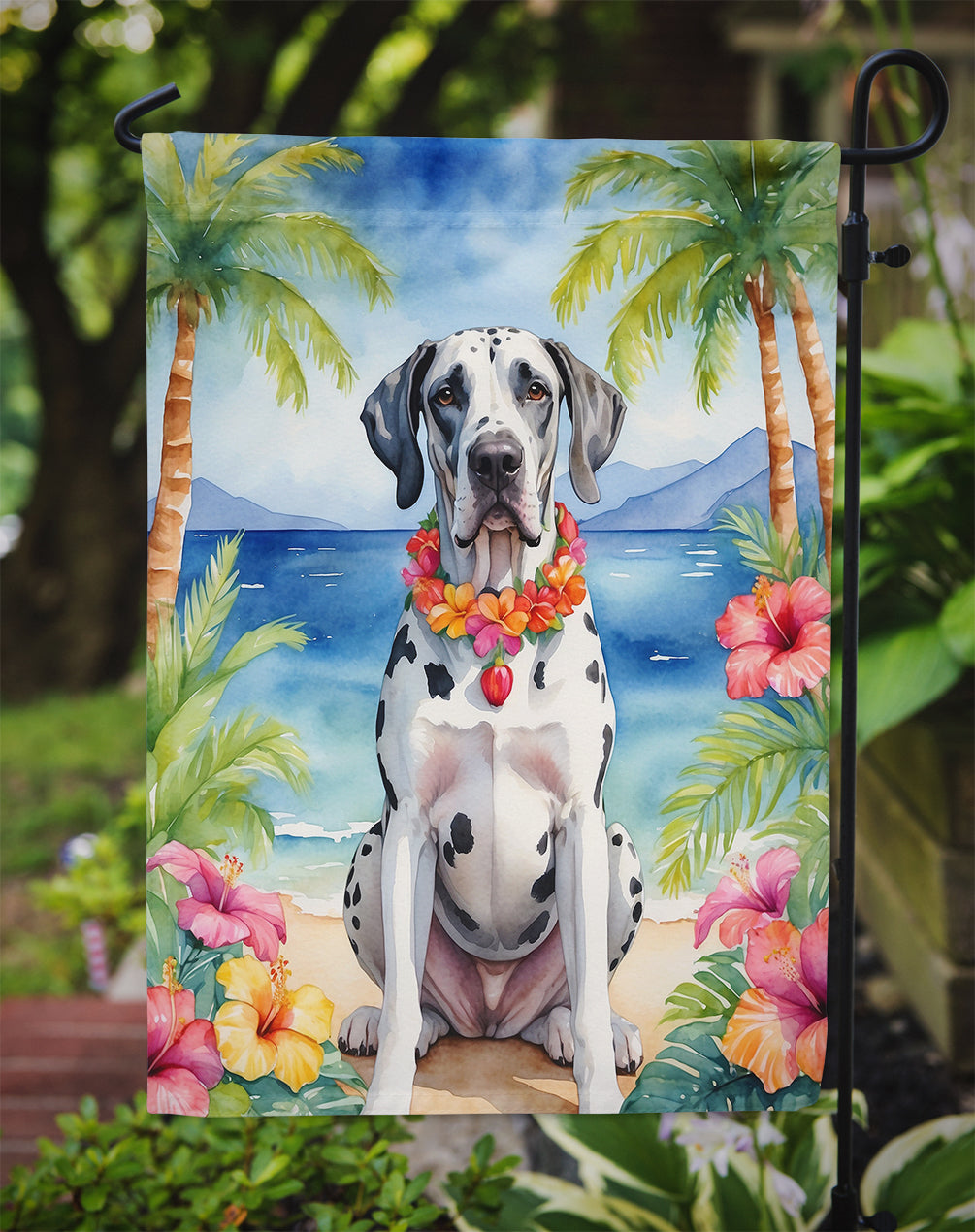 Great Dane Luau Garden Flag-2