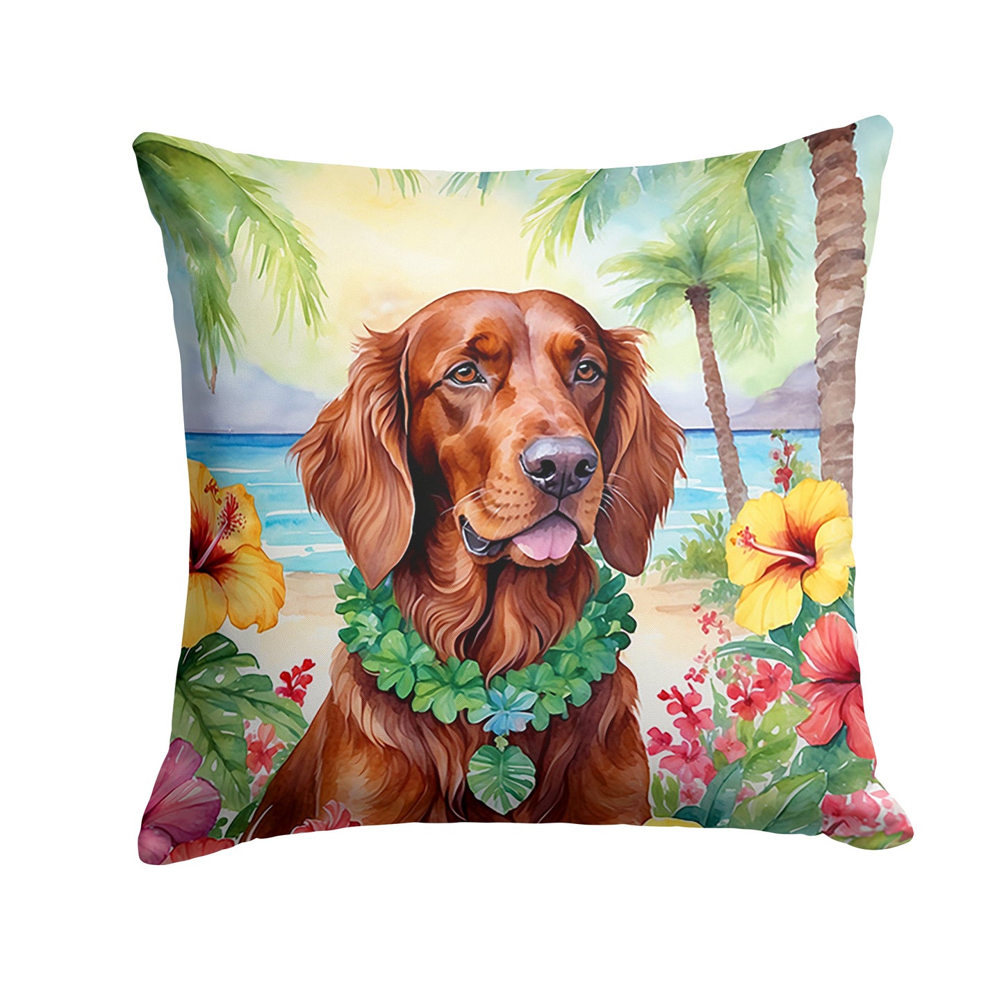 Irish Setter Luau Throw Pillow-0