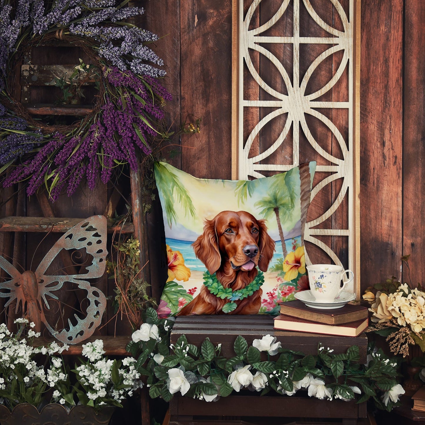 Irish Setter Luau Throw Pillow-4
