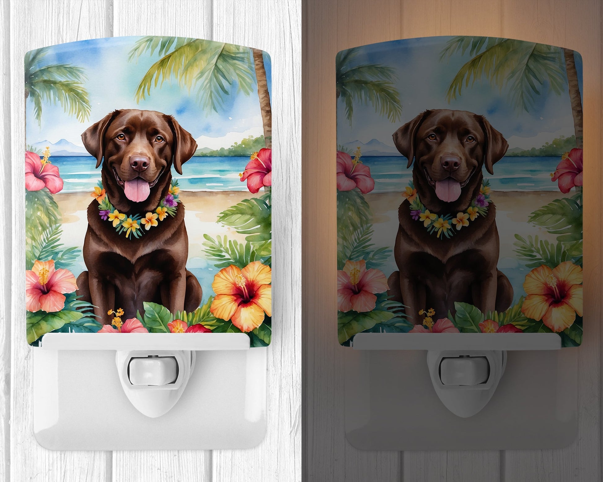 Chocolate Labrador Retriever Luau Ceramic Night Light-1