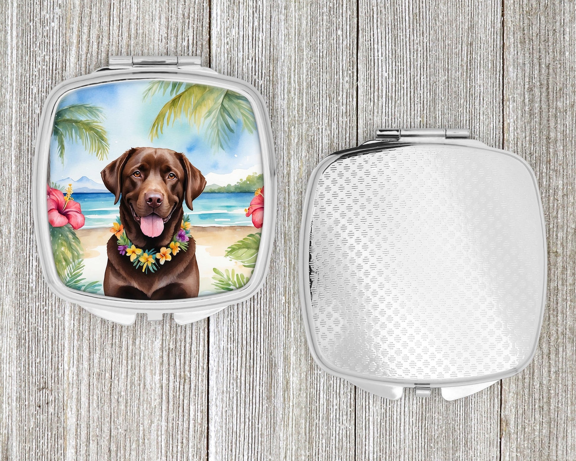 Chocolate Labrador Retriever Luau Compact Mirror-3