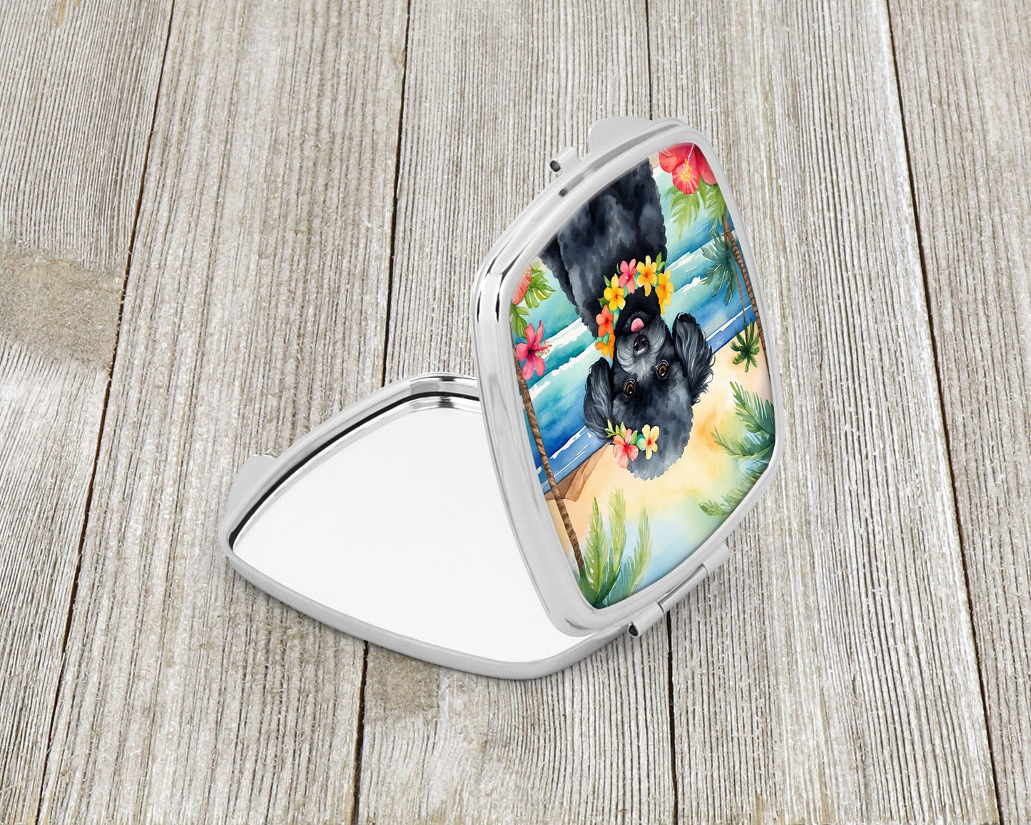 Black Poodle Luau Compact Mirror-1