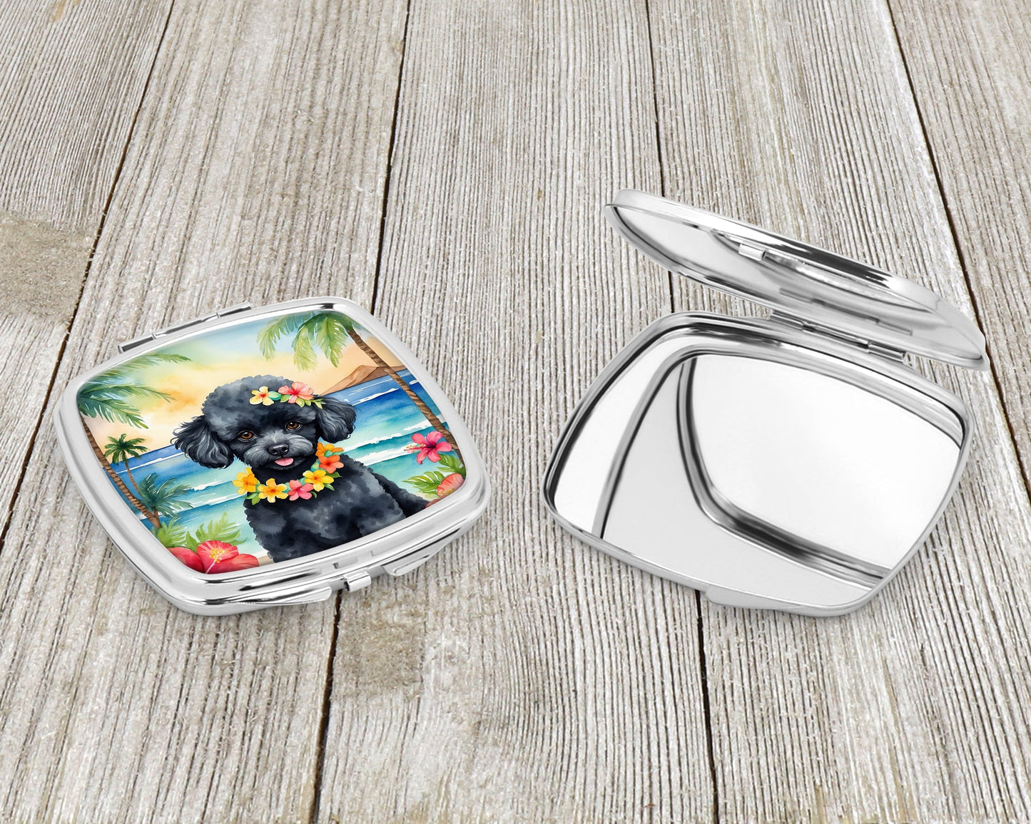 Black Poodle Luau Compact Mirror-2