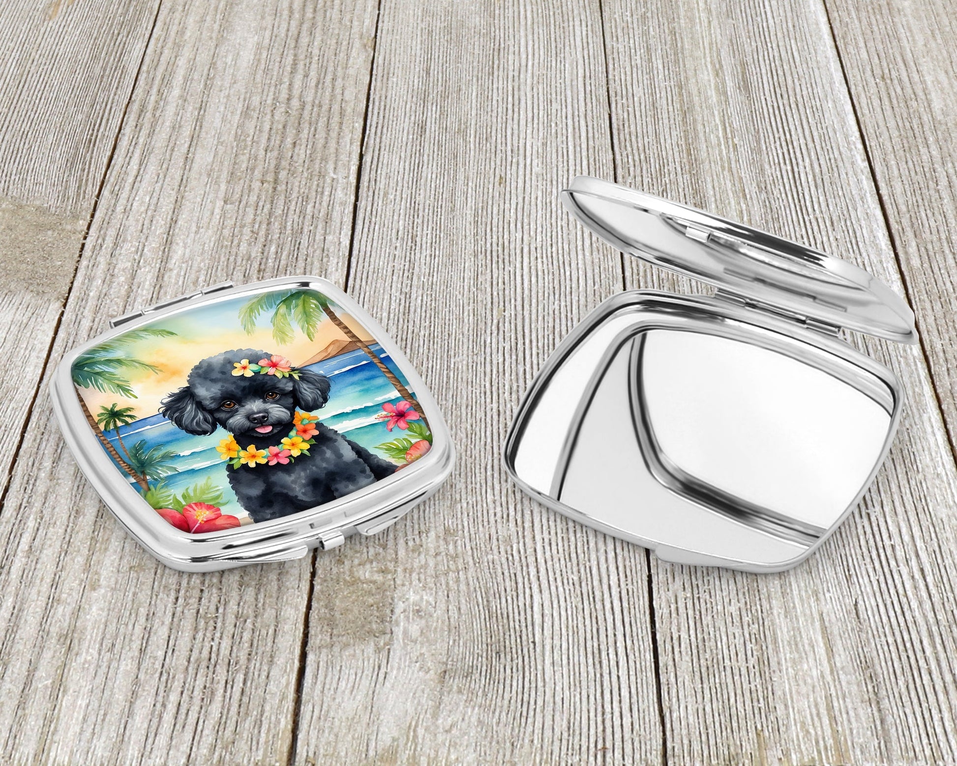 Black Poodle Luau Compact Mirror-2