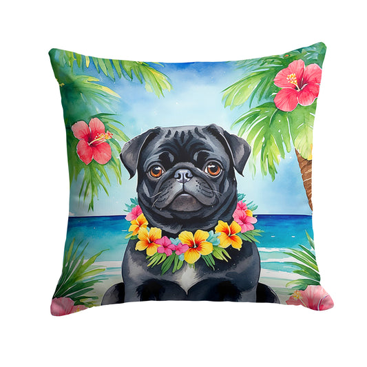 Black Pug Luau Throw Pillow-0