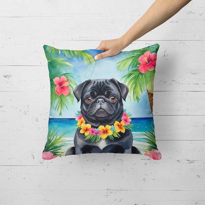 Black Pug Luau Throw Pillow-1