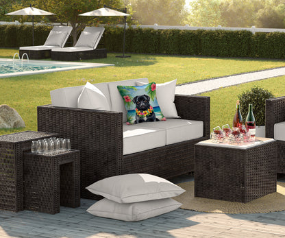 Black Pug Luau Throw Pillow-2