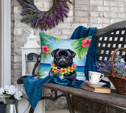 Black Pug Luau Throw Pillow-3