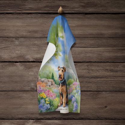 Airedale Terrier Spring Garden Kitchen Towel-3